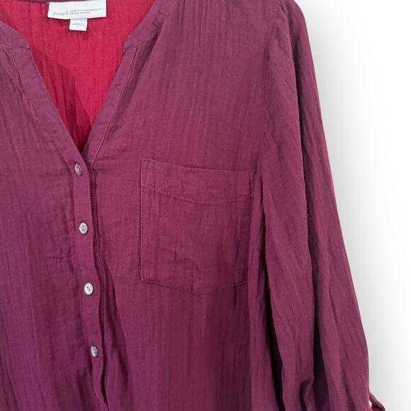 J Jill Pure Jill Color-Block Double-Cloth Dress Size L Burgundy Organic Cotton - Picture 8 of 11